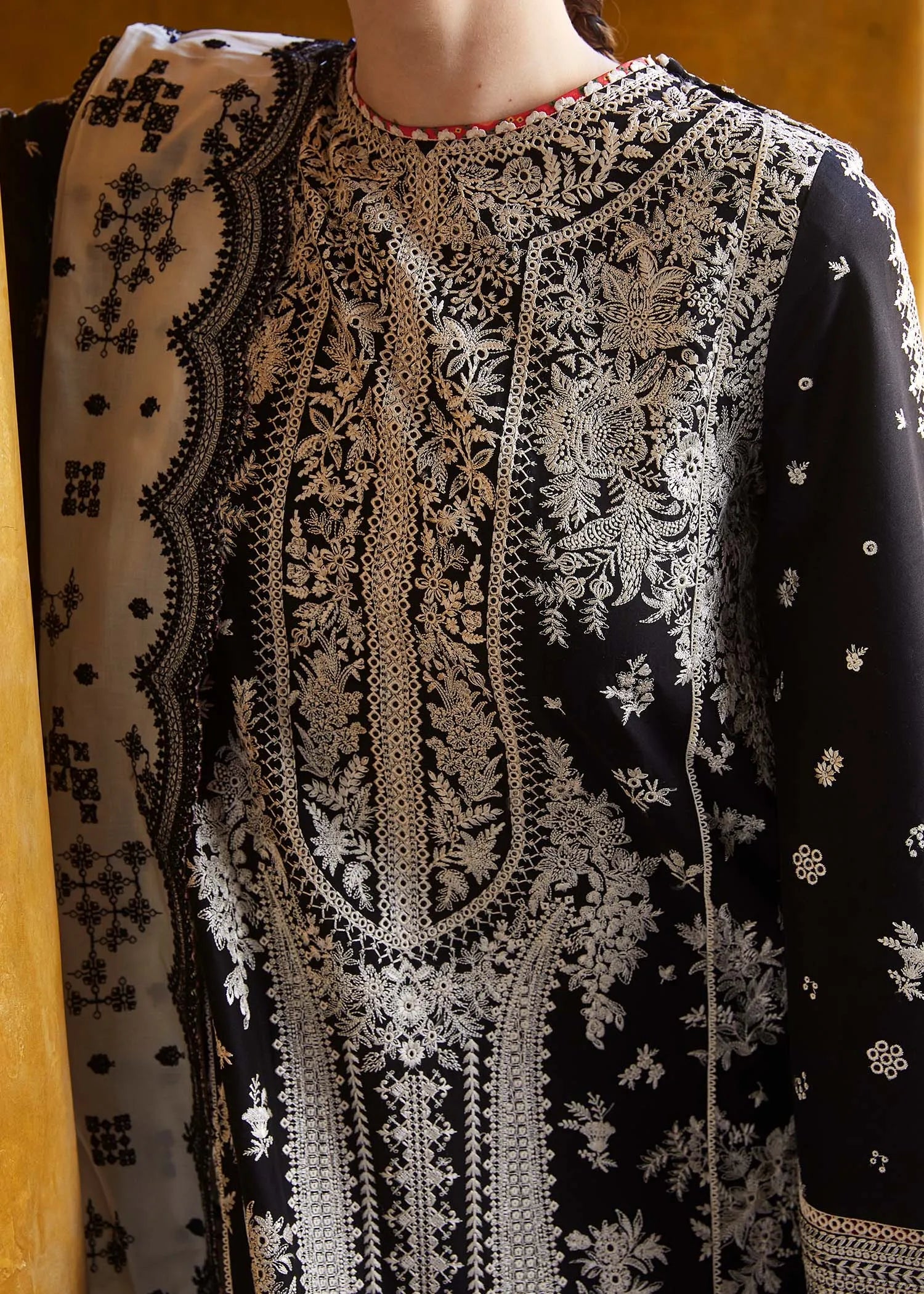 3 Piece - Embroidered Lawn Suit With Silk Dupatta